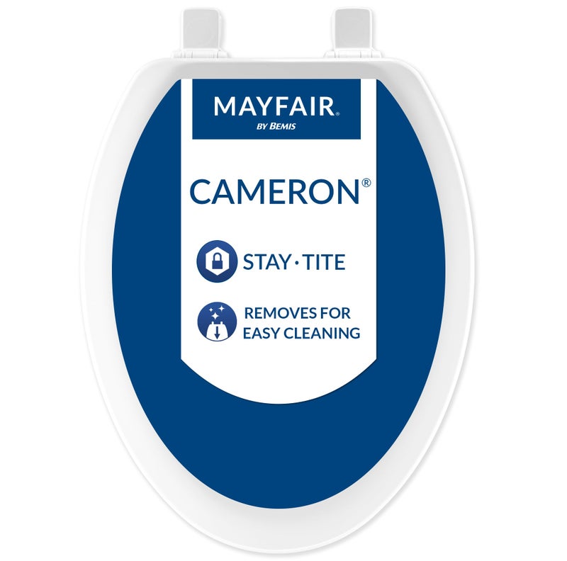 Mayfair Cameron White Toilet Seat, Non Slip Heavy Duty Wood, Easy Clean, Made in USA, Elongated - Image 1